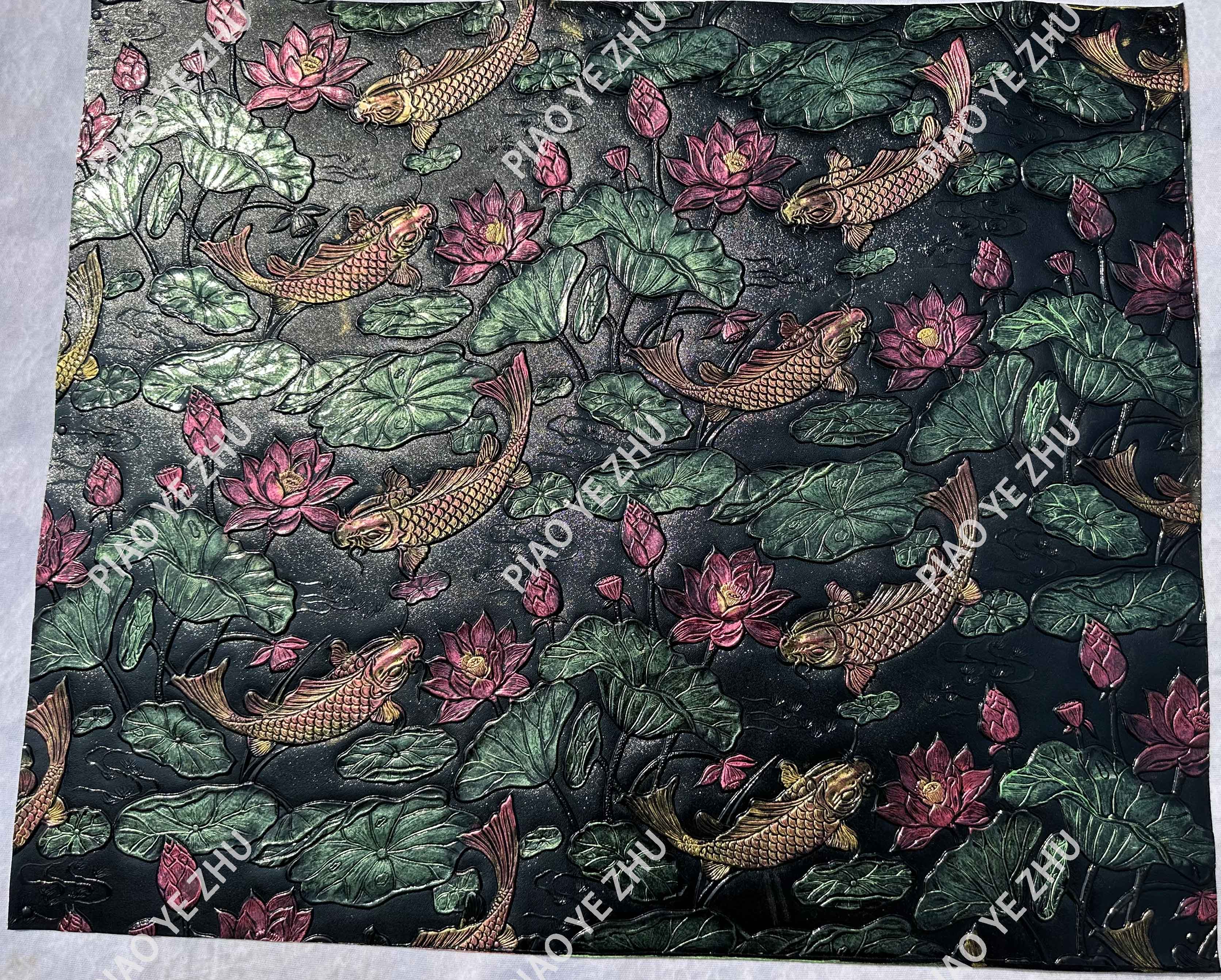 手工擦色-50*60-荷花鱼